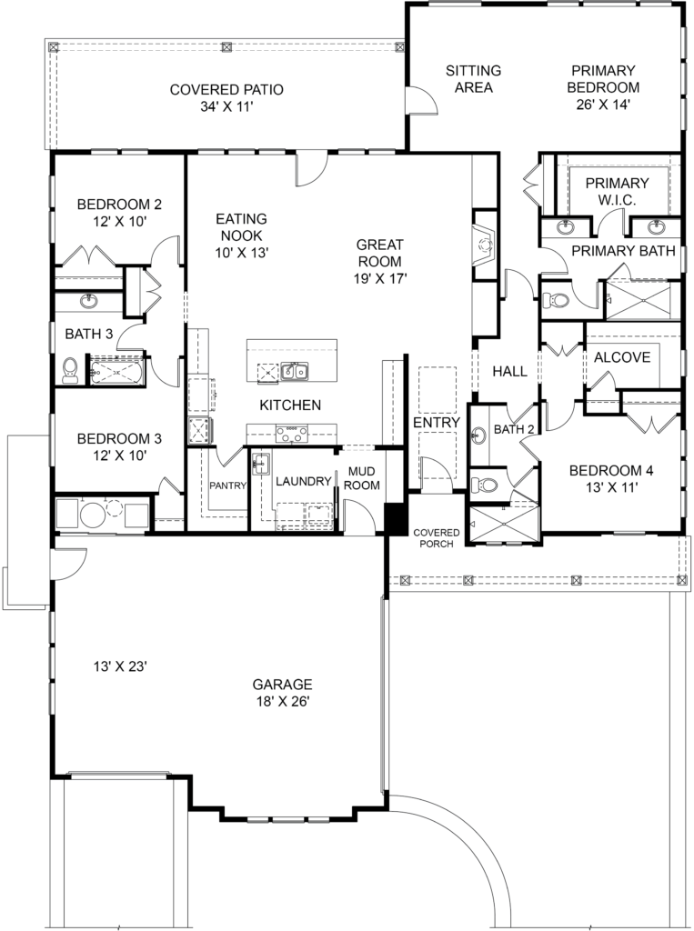 Floor Plan Elevation with Stucco and Masonry accents. A beautiful home with a Multi-Generation feature